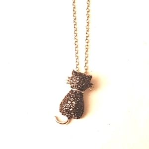 NWOT 925 Silver Black Cat Pendant Silv Chain